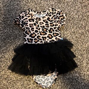 Posh Peanut Leopard Print Bodysuit with Black Tulle Skirt